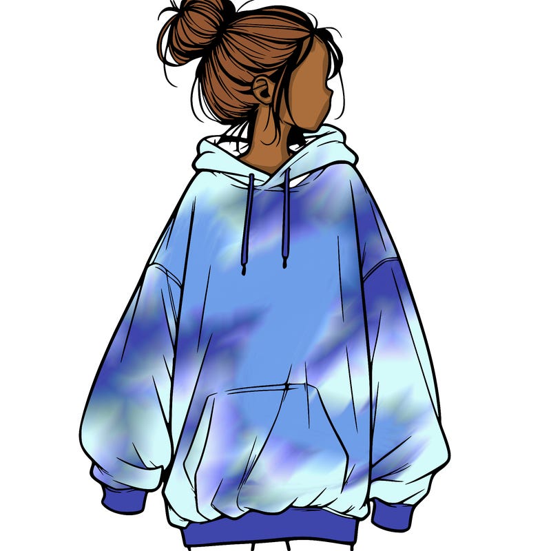 realistic girl with a oversized sweatshirt on and a bun