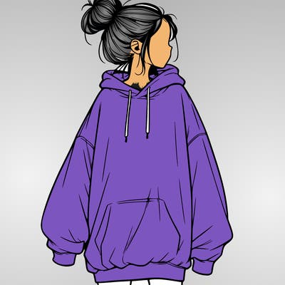 realistic girl with a oversized sweatshirt on and a bun