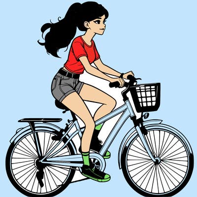 realistic girl in shorts and a shirt riding bike