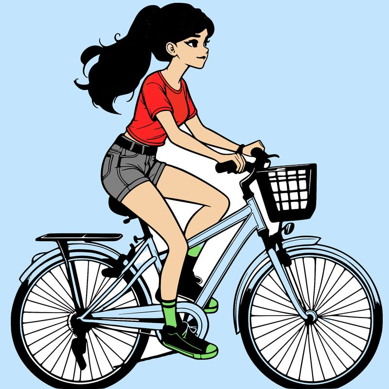 realistic girl in shorts and a shirt riding bike