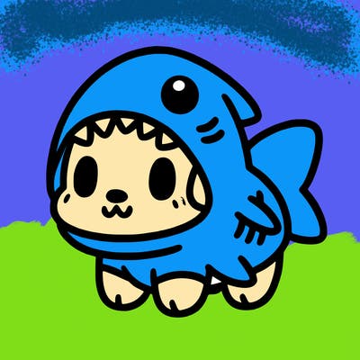 cute dog wearing a shark costume