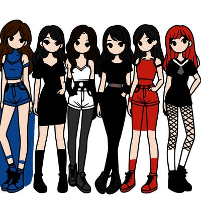 a group of girls wearing crop tops and shorts