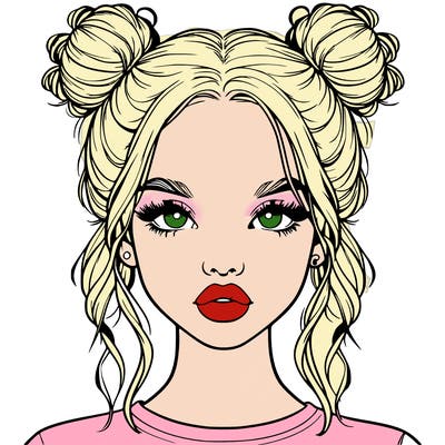 realistic girl with two buns in hair and lips