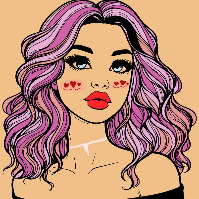 realistic girl with wavy hair and lips