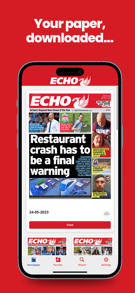 Liverpool Echo Newspaper - Edición digital del periódico Liverpool Echo mostrada en la pantalla de un smartphone