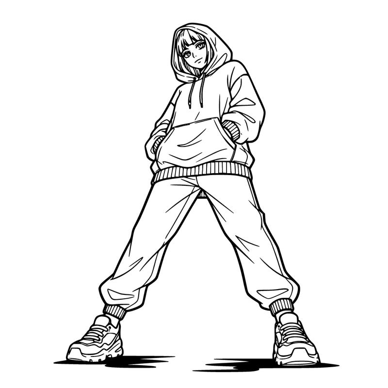 a cool anime girl with a hoodie