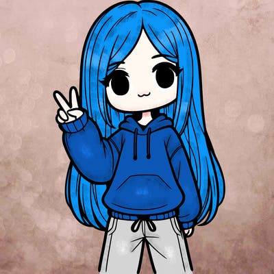 girl with straight down hair wearing a sweater and sweatpants doing the peace sign