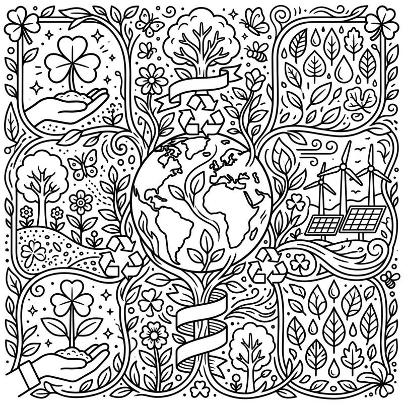 Dive into a world of green with our unique Shamrock Emblems Earth Day coloring page, celebrating nature's beauty and our planet's future. This intricate design invites colorists of all ages to express their love for the environment through art.