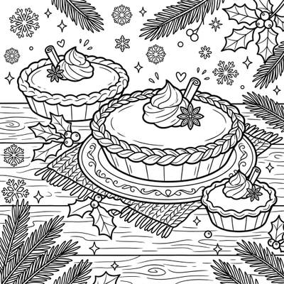 Bring the warmth of fresh-baked pumpkin pies to life with this delightful winter coloring page, perfect for kids. Enjoy adding vibrant colors to a cozy scene filled with festive treats and snowy charm.
