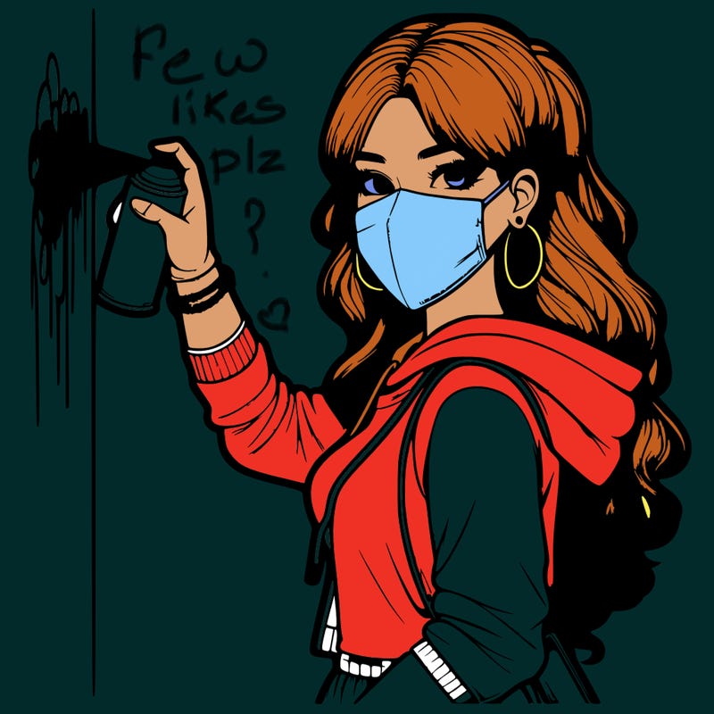 realistic girl with mask spray painting a wall