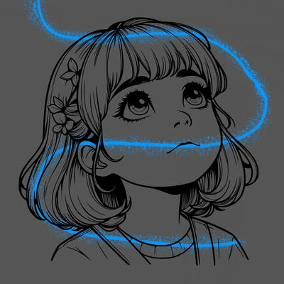 realistic girl looking up