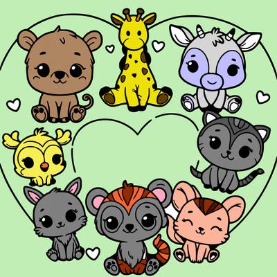 cute animals in a heart formation