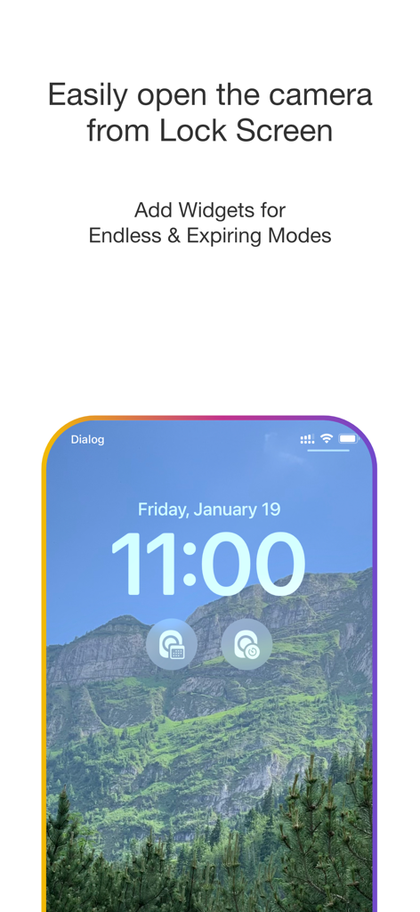 Pantalla de bloqueo del iPhone con widgets para acceso rápido a los modos de cámara de PhotoBot