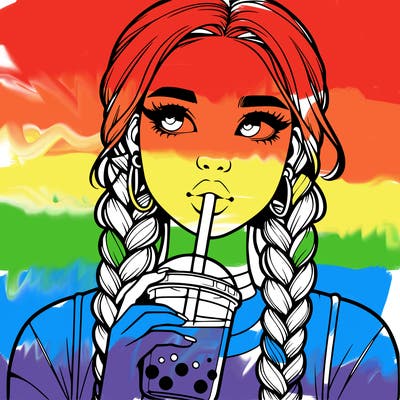realistic girl with braided hair drinking boba