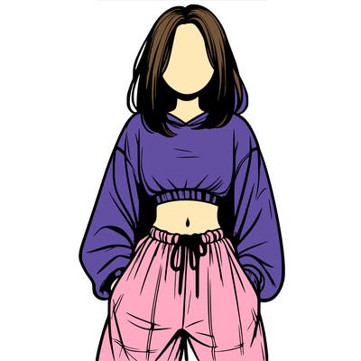 realistic girl faceless with baggy pants and a crop top