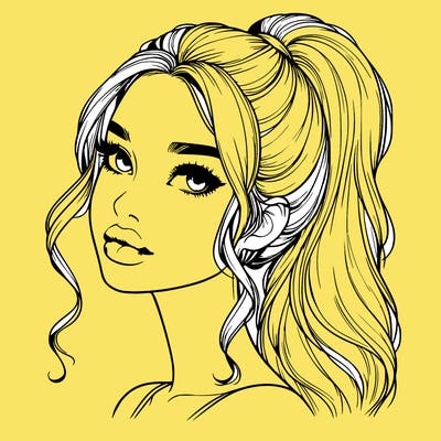realistic girl with a ponytail on her hair and lips