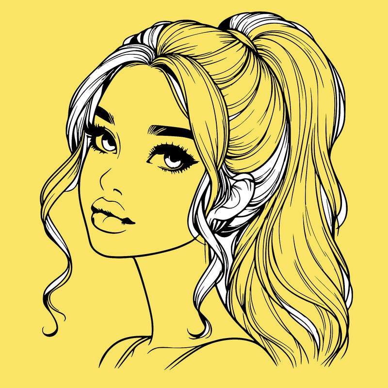 realistic girl with a ponytail on her hair and lips