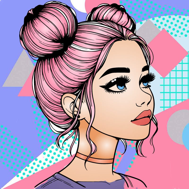 realistic girl with buns on the top of her head