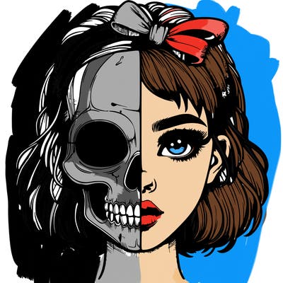 realistic girl with half skull mask