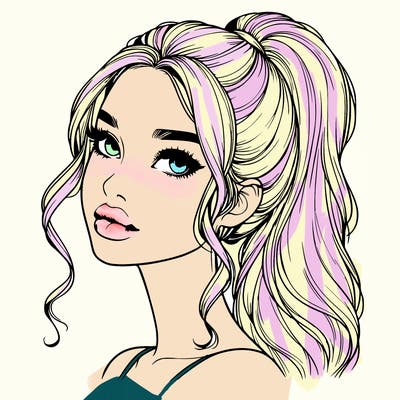 realistic girl with a ponytail on her hair and lips