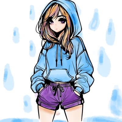realistic girl in shorts and hoodie