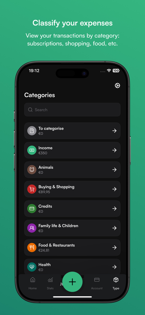 CashFlow - Expense Tracker - Mobile interface of CashFlow app displaying expense categories like income, shopping, and food