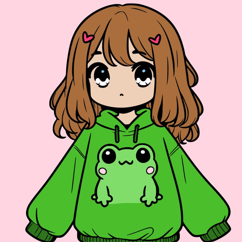 girl wearing frogging sweatshirt