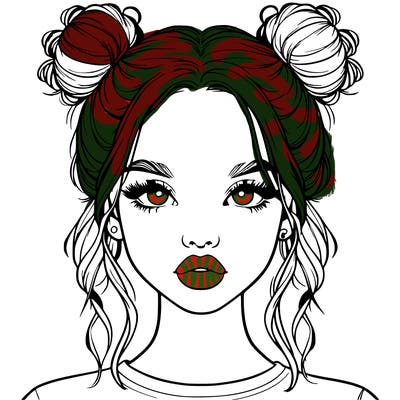 realistic girl with two buns in hair and lips