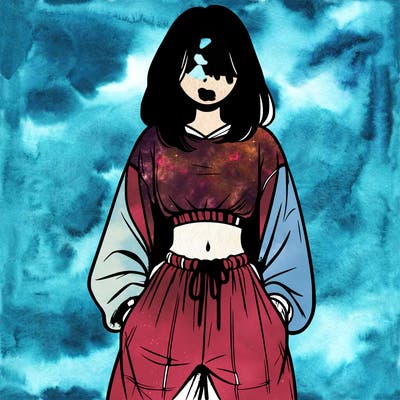 realistic girl faceless with baggy pants and a crop top