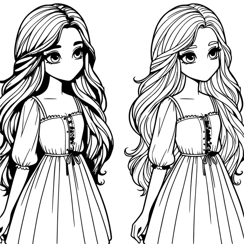 realistic girl with long hair and dress