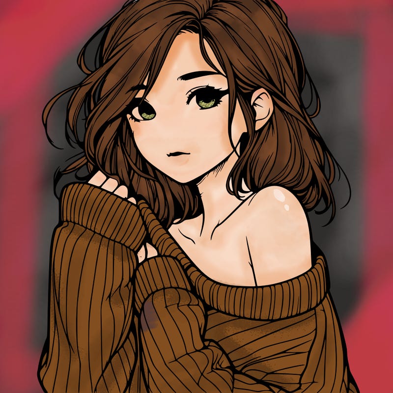 realistic girl with a sweater falling off shoulder
