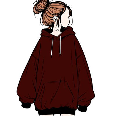 realistic girl with a oversized sweatshirt on and a bun