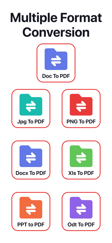 PDF Converter © - Word、JPG、Excelなどのさまざまなファイル形式がPDFに変換される様子を示すグラフィック。