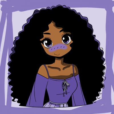 a black anime girl with long afro hair