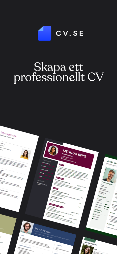 CV.se: Online CV maker - Modern and professional resume templates showcased on the CV.se app