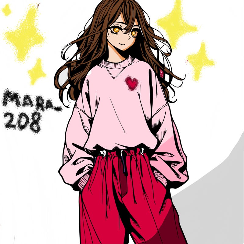 a realistic manga girl with a sweatshirt and wide pants