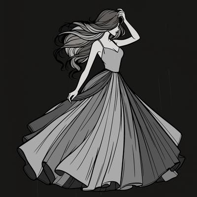 realistic woman with dress flowing in the wind