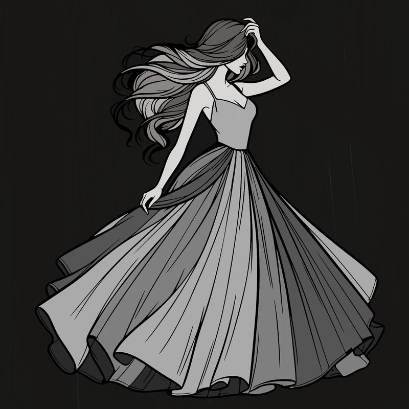 realistic woman with dress flowing in the wind