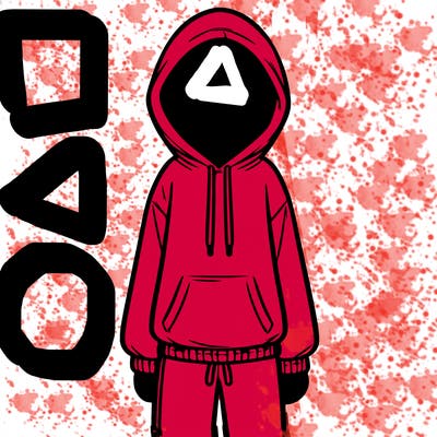 faceless girl in a tracksuit with a hood on and no hair