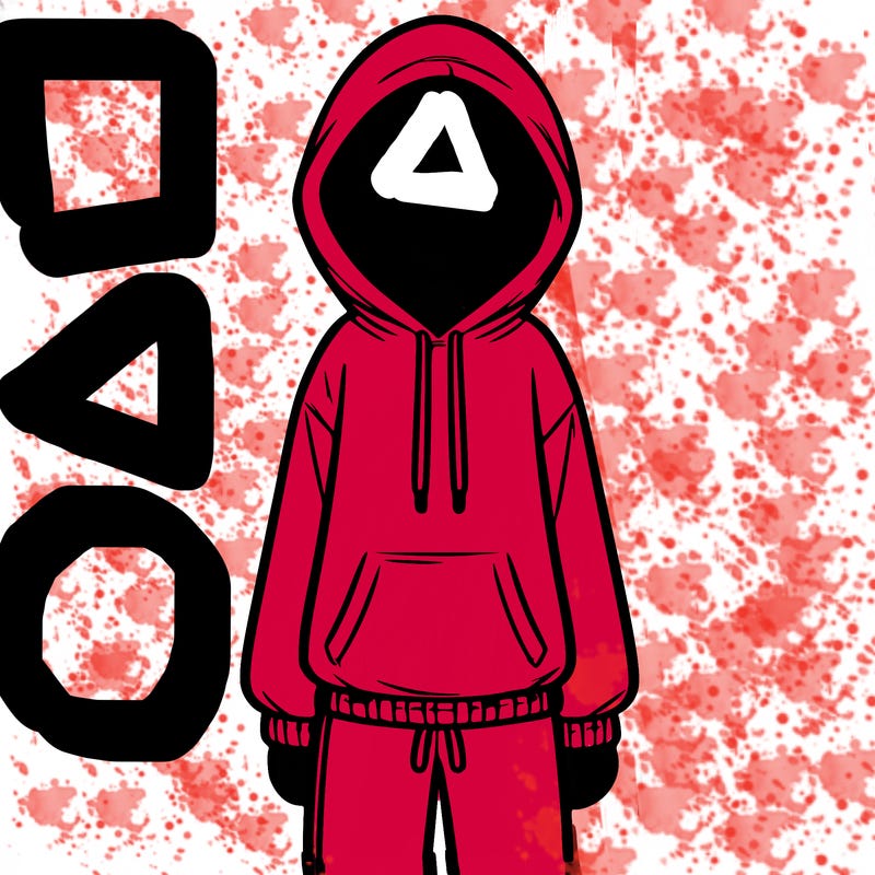 faceless girl in a tracksuit with a hood on and no hair