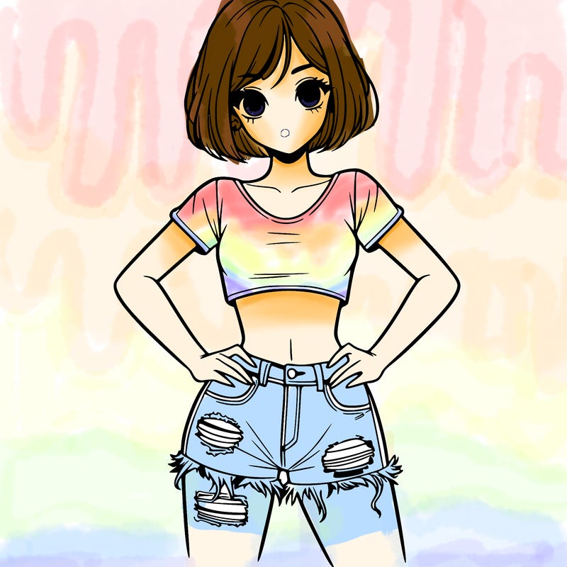 a girl with a short crop top and ripped jeans