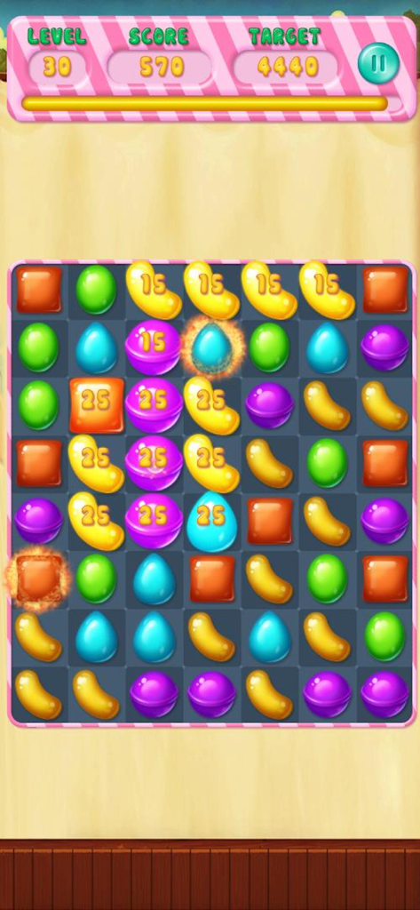 Candy Rescue Frenzy - Gameplay screenshot of Candy Rescue Frenzy match 3 puzzle showing colorful candies on a grid with level and score indicators