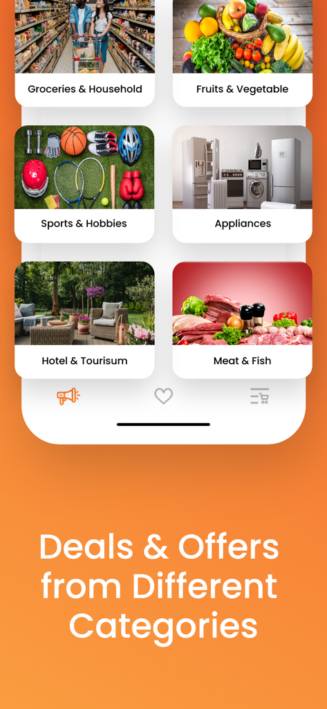 Slash Deals - Slash Deals app interface displaying various shopping categories like groceries appliances and sports