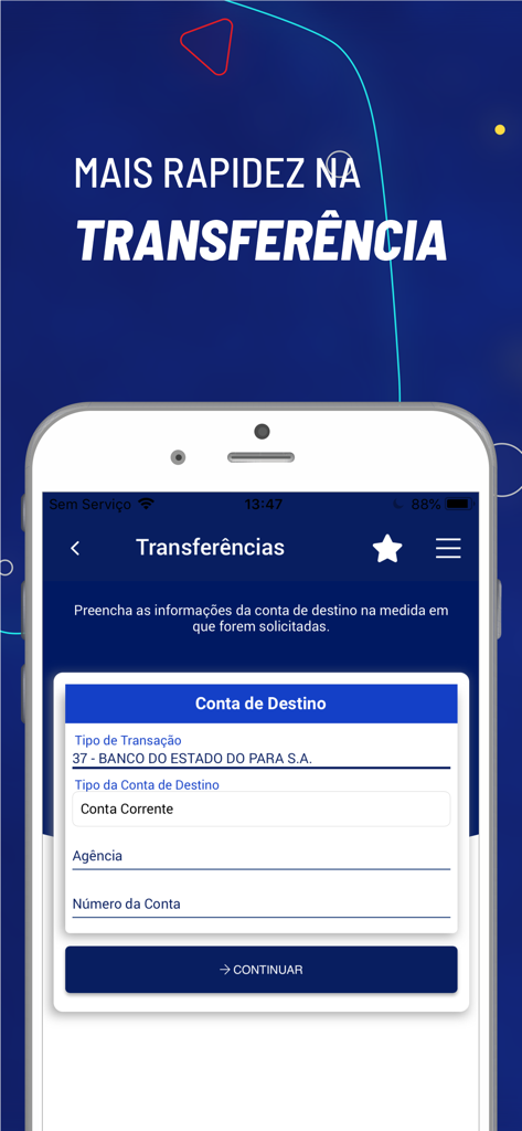 Banpará - Tela do celular mostrando a interface de transferência do aplicativo Banpara para inserir detalhes da conta bancária
