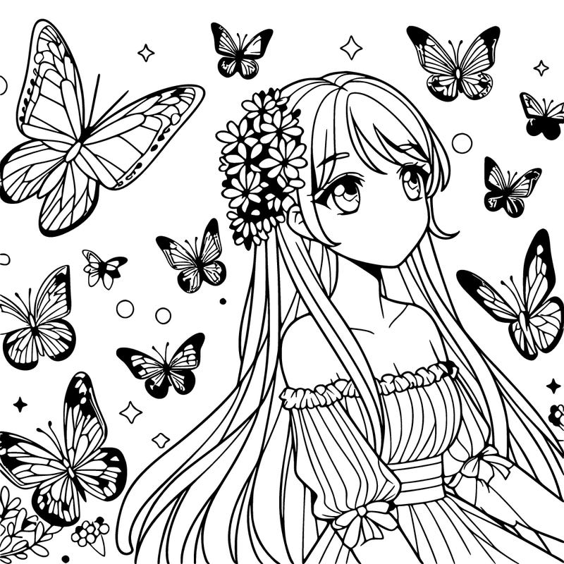 butterflies flying all around a really pretty girl realistic
