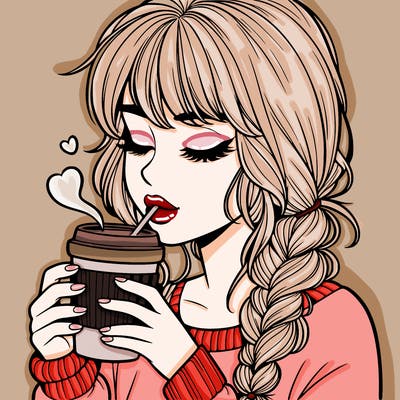 realistic girl drinking coffee