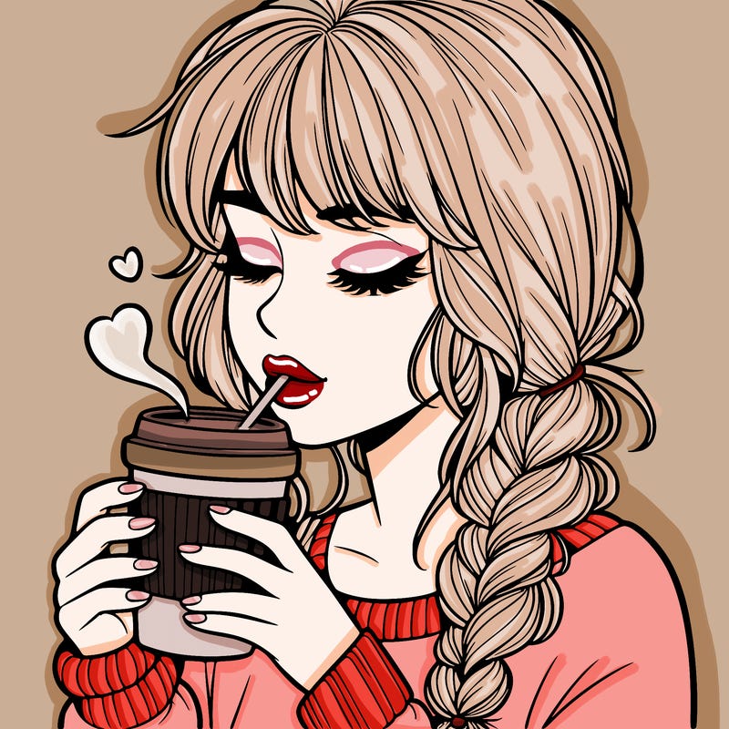 realistic girl drinking coffee