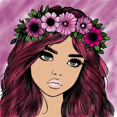 realistic girl with flowers crown