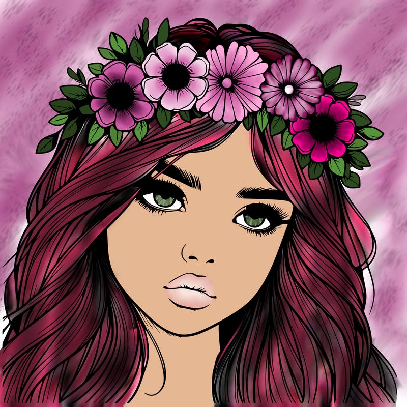realistic girl with flowers crown