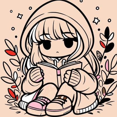 girl in oversized hoodie reading a book